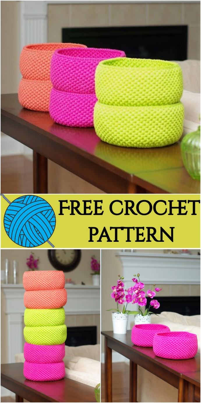 Free Crochet Baskets In Delicious Colors