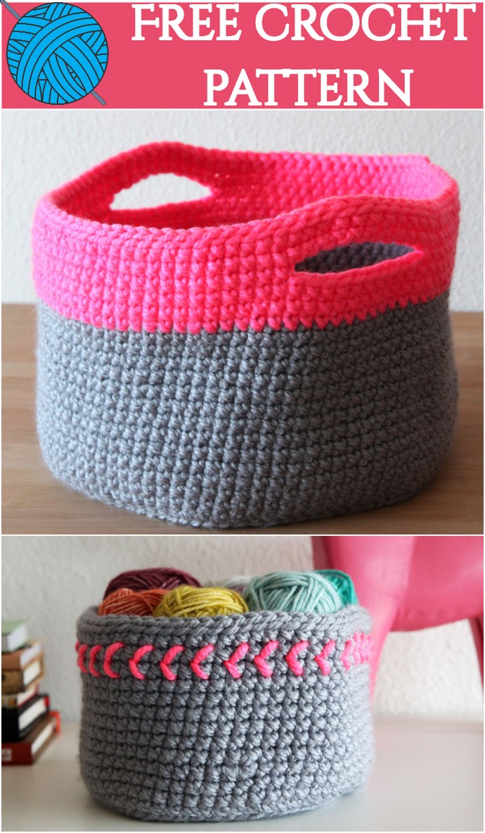 Free Crochet Pattern Neon Touch Basket