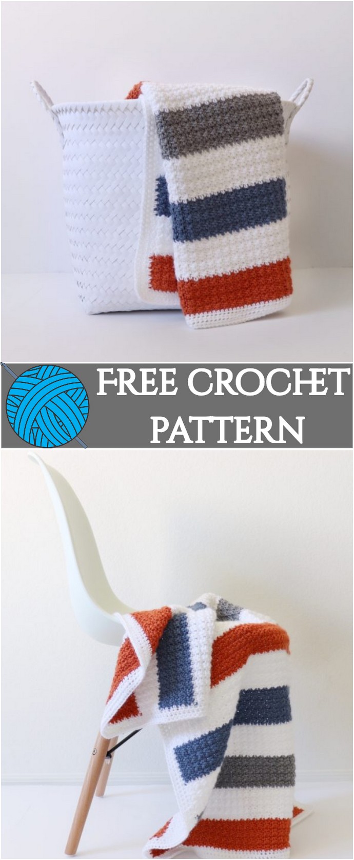 Free Crochet Striped Crumpled Griddle Blanket