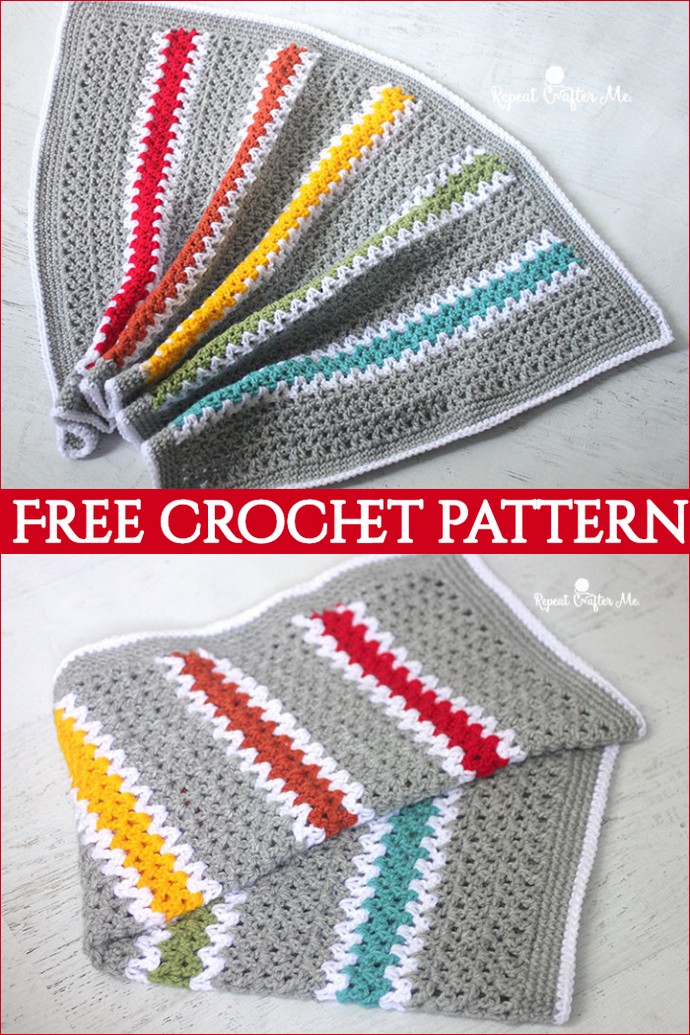 Free Crochet V-stitch Rainbow Baby Blanket