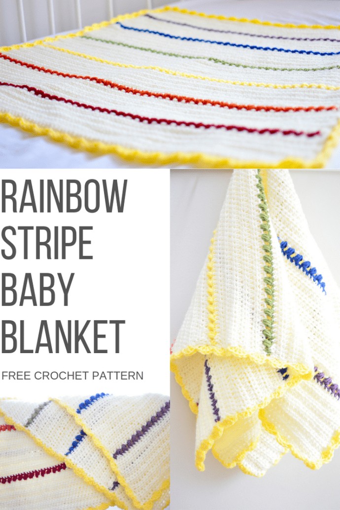 Rainbow Stripe Baby Blanket Free Crochet Pattern