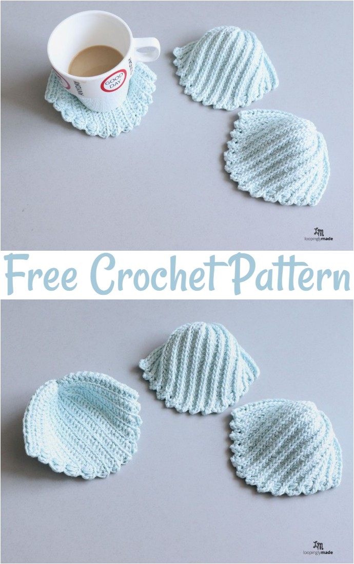 Easy Sea Shell Crochet Coasters Free Pattern