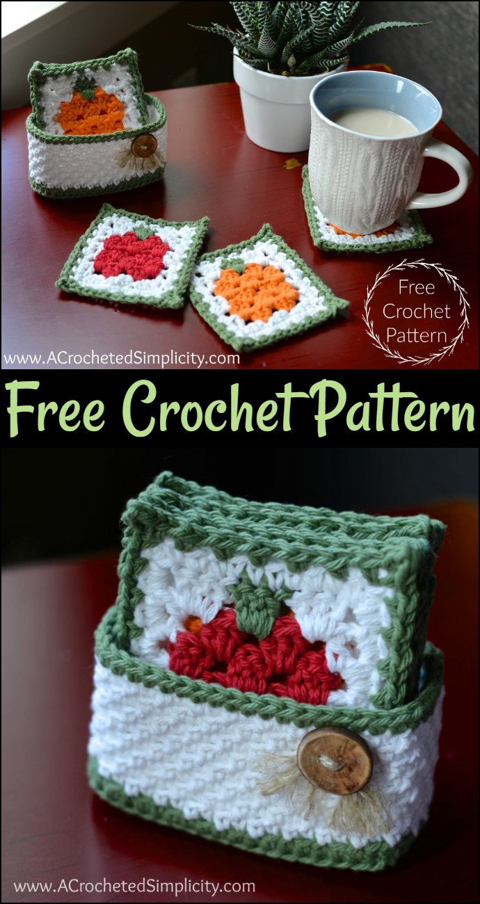 Free Crochet Pattern Fall Harvest Coaster Set