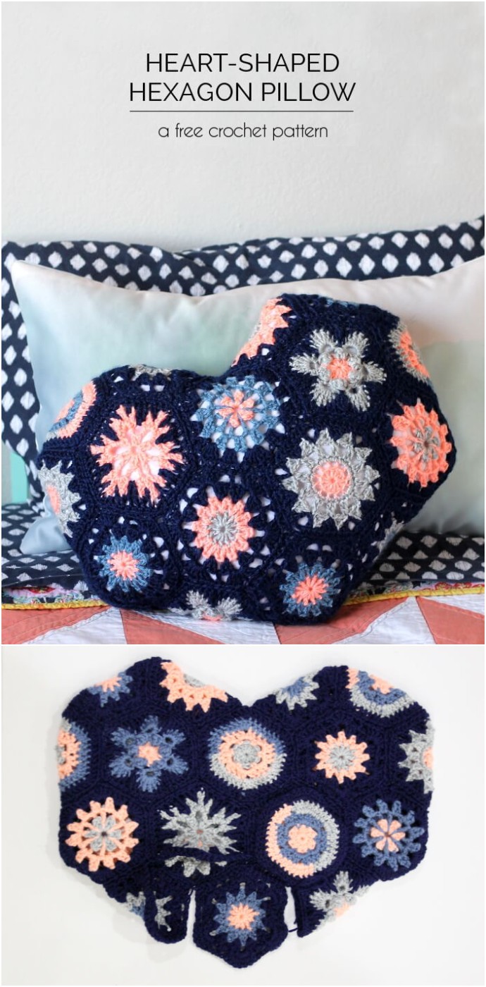 Heart Shaped Hexagon Pillow Crochet Pattern