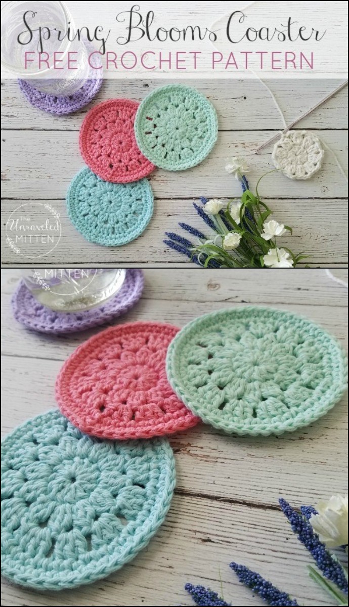 Spring Blooms Crochet Coaster Free Pattern