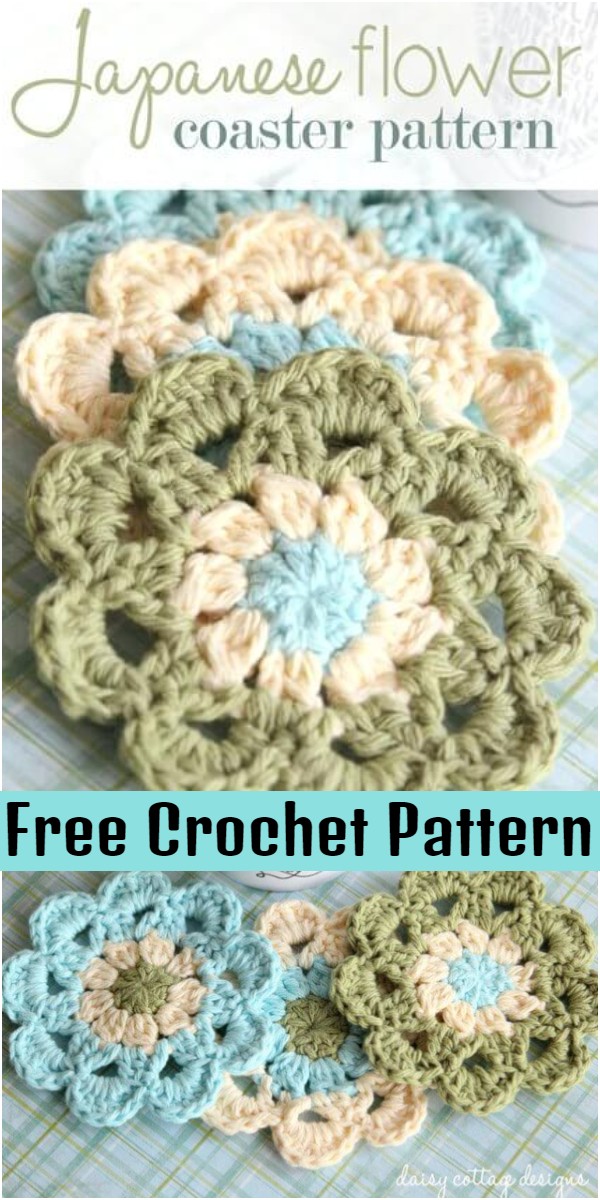 Crochet Coasters Set Japanese Flower Motif