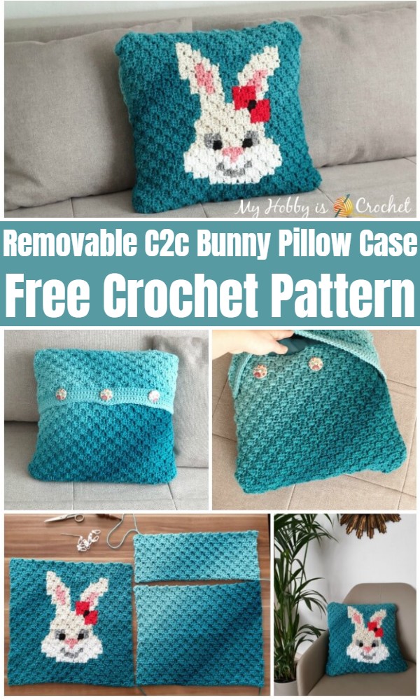 Removable C2c Bunny Pillow Case Free Crochet Pattern