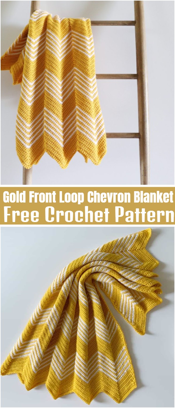 Crochet Gold Front Loop Chevron Blanket