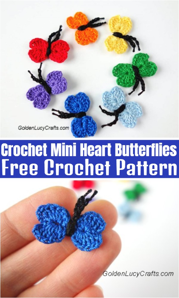 Crochet Mini Heart Butterflies