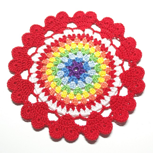 Rainbow doily with hearts