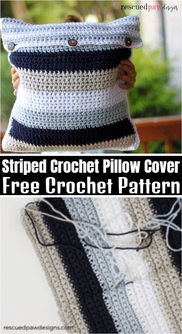 Striped Crochet Pillow Cover