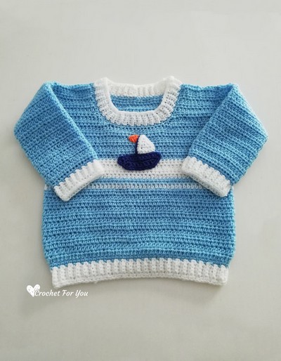 Free Crochet Set Sail Baby Sweater Pattern