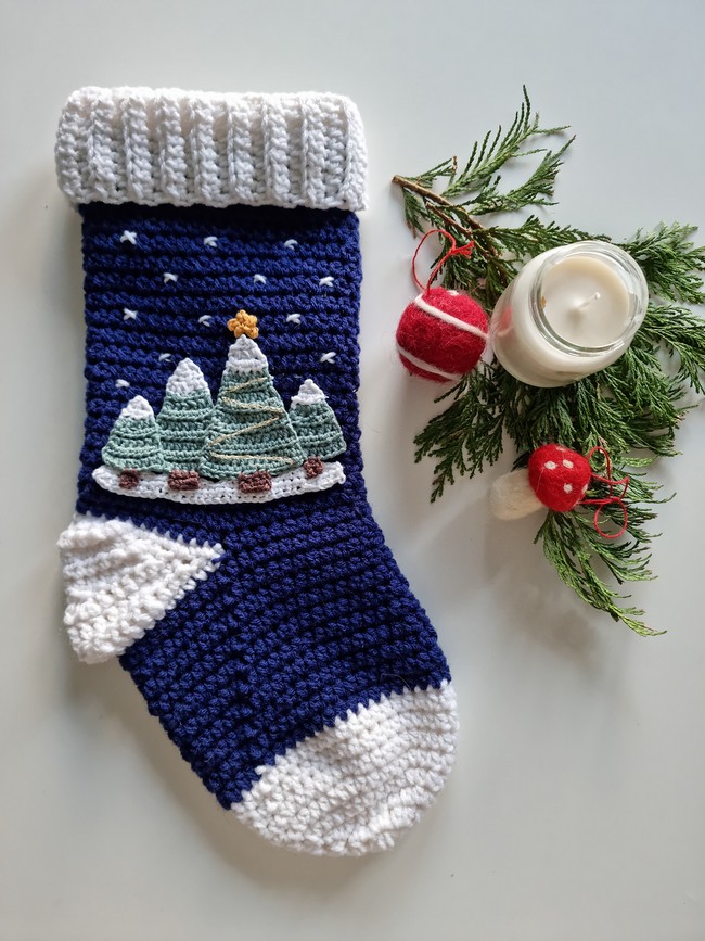 Snowy Night Christmas Stocking