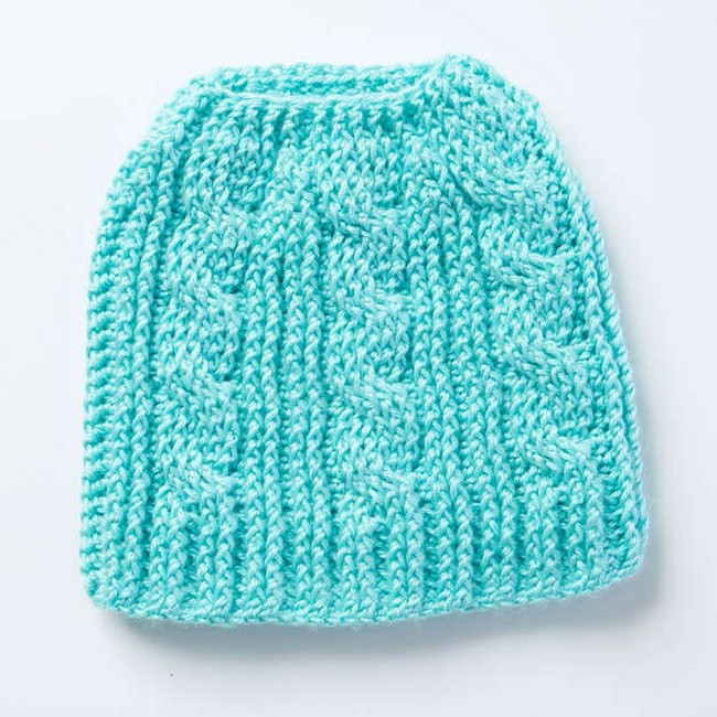 Caron Twist Stitch Messy Bun Crochet Hat Pattern