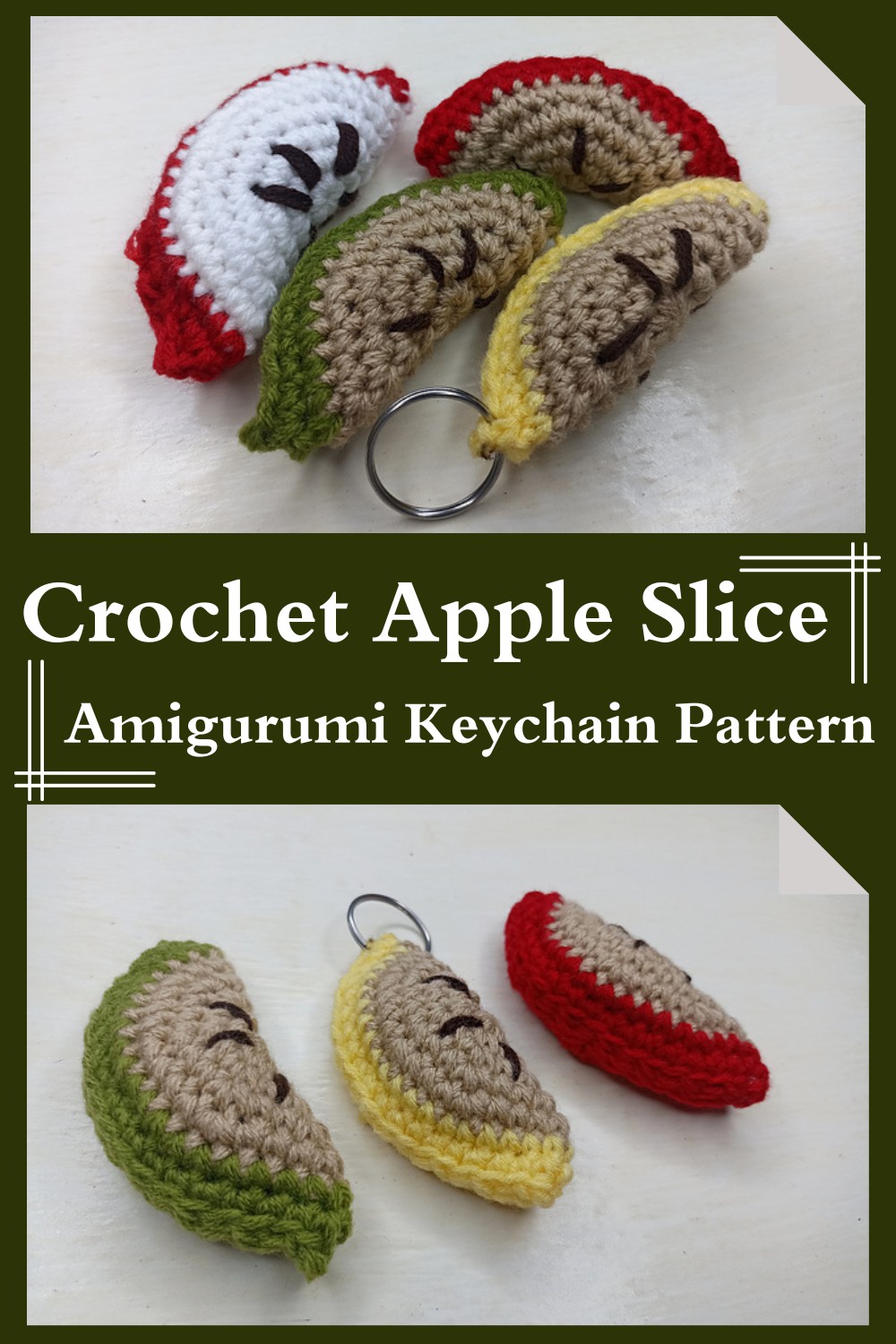 Crochet Apple Slice Amigurumi Keychain Pattern