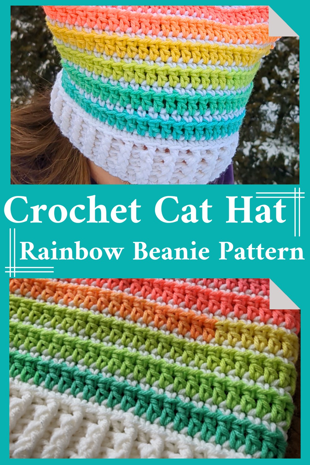 Crochet Cat Hat Rainbow Beanie Pattern