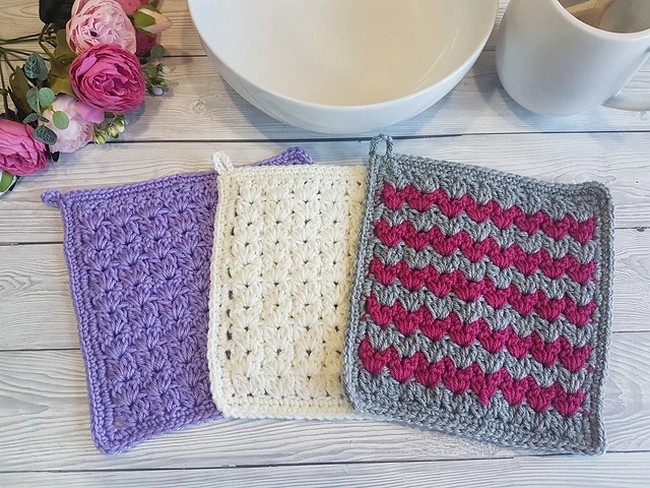 Crochet Cluster V Stitch Hot Pads Pattern