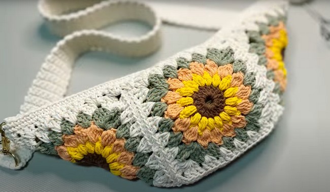 Crochet Cross Bag Granny Square Sunflower