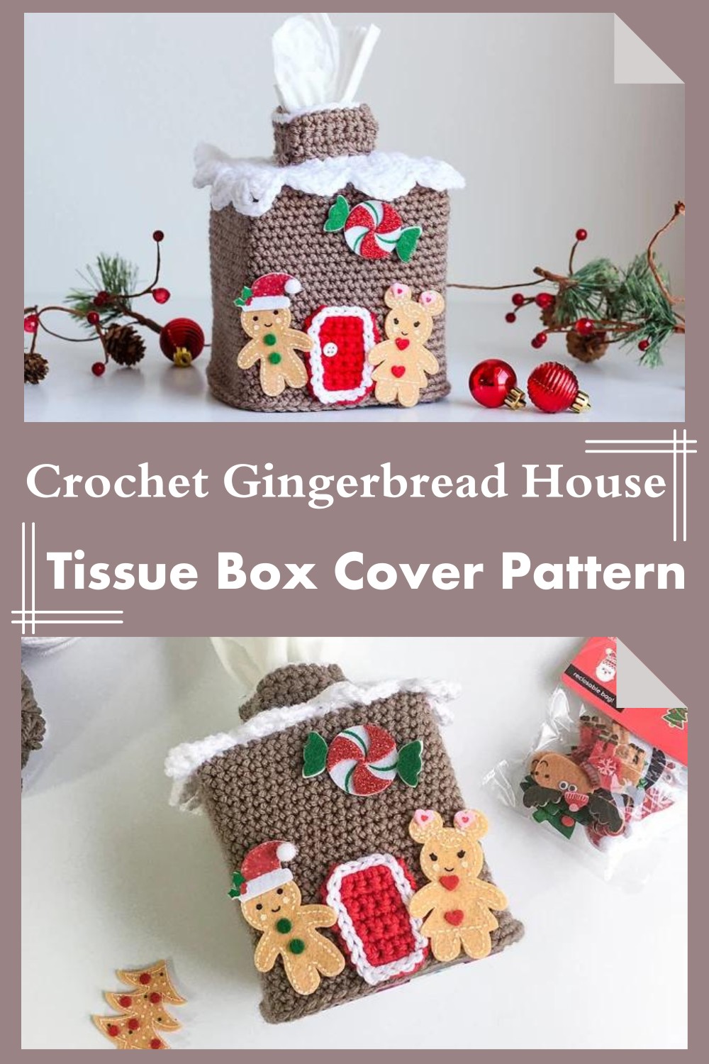 Crochet Gingerbread House Tissue Box Cover Pattern 