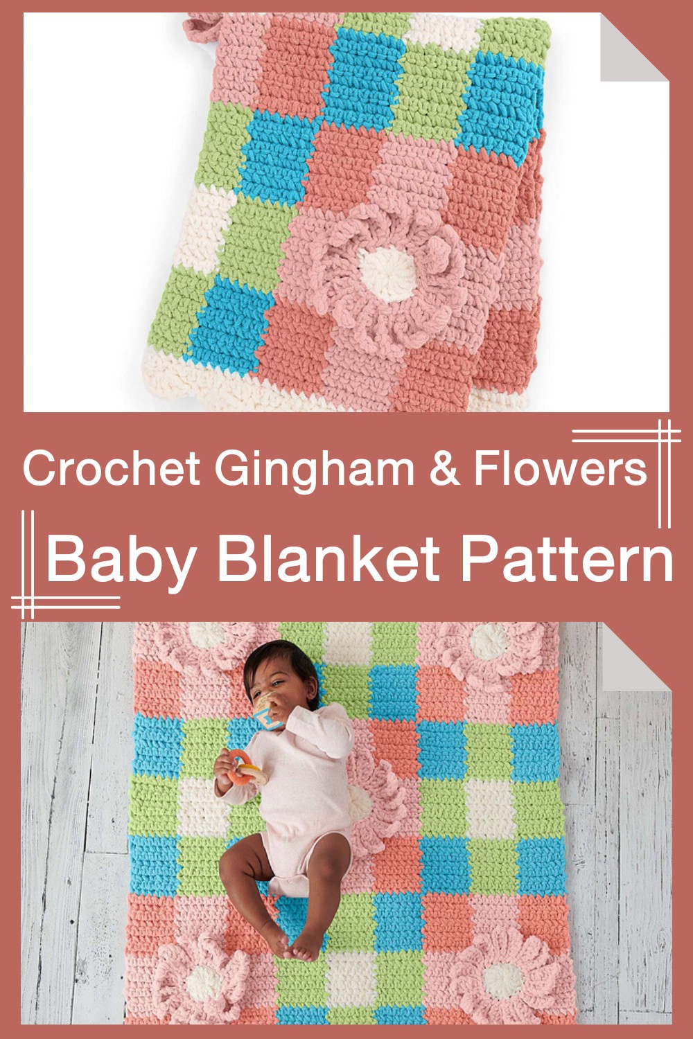 Crochet Gingham & Flowers Baby Blanket Pattern 