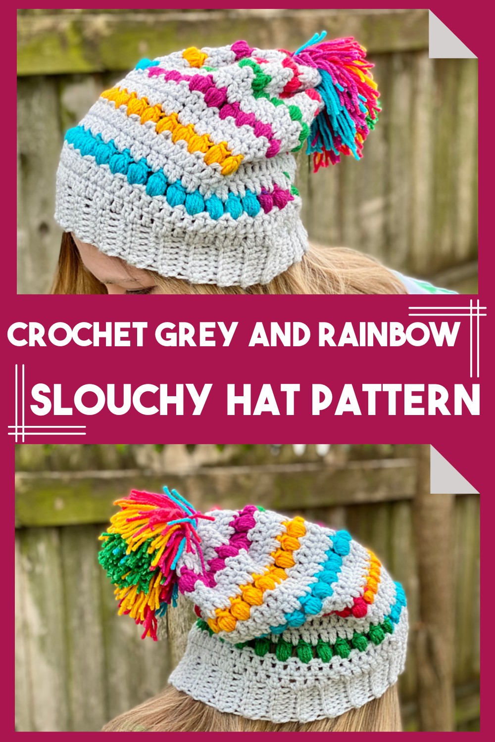 Crochet Grey And Rainbow Slouchy Hat Pattern