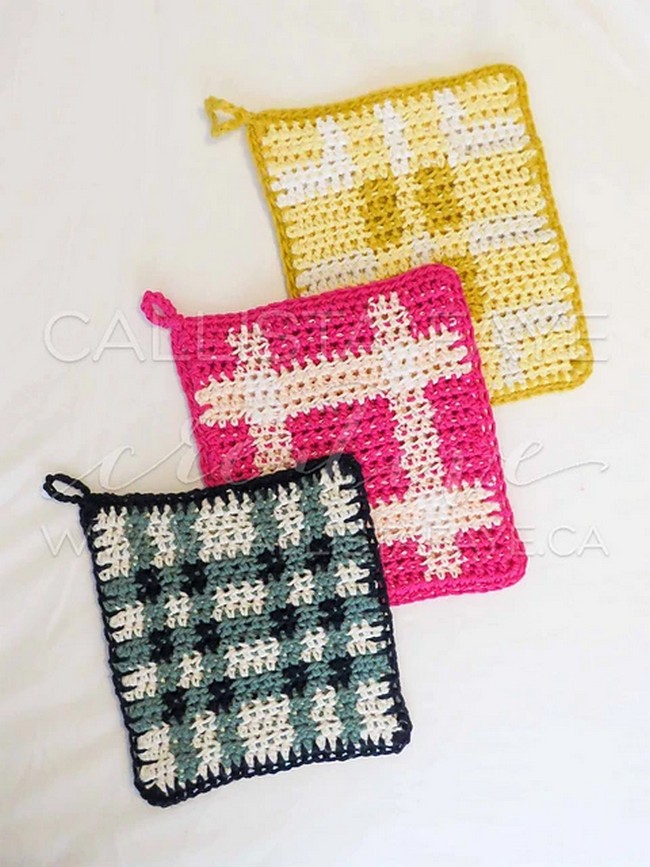 Crochet Plaid Pot Holders Collection Pattern