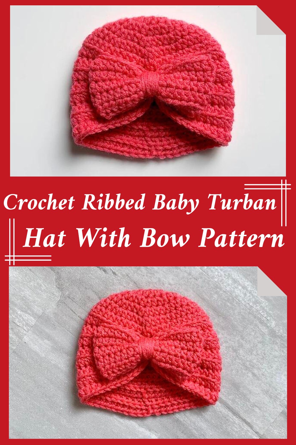 Crochet Ribbed Baby Turban Hat With Bow Pattern