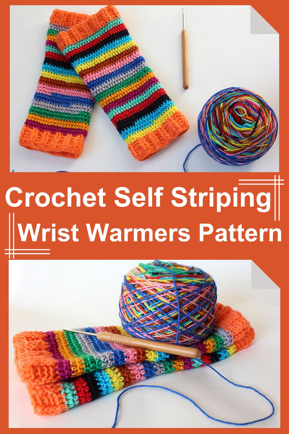 Crochet Self Striping Wrist Warmers Pattern