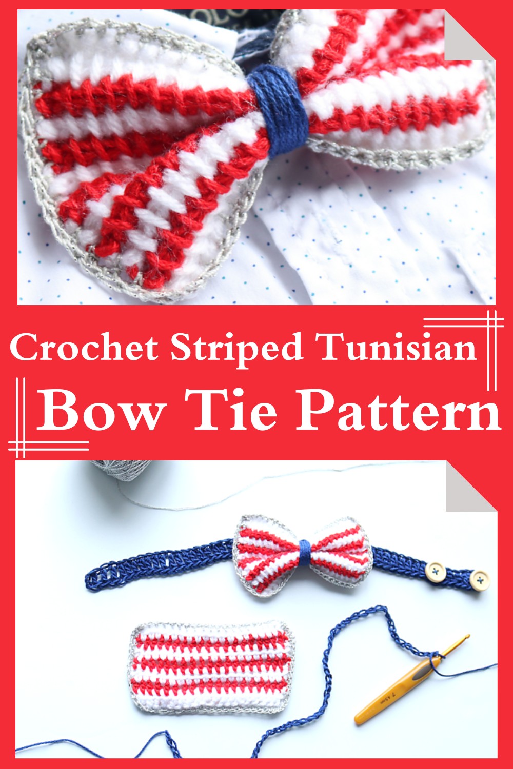 Crochet Striped Tunisian Bow Tie Pattern