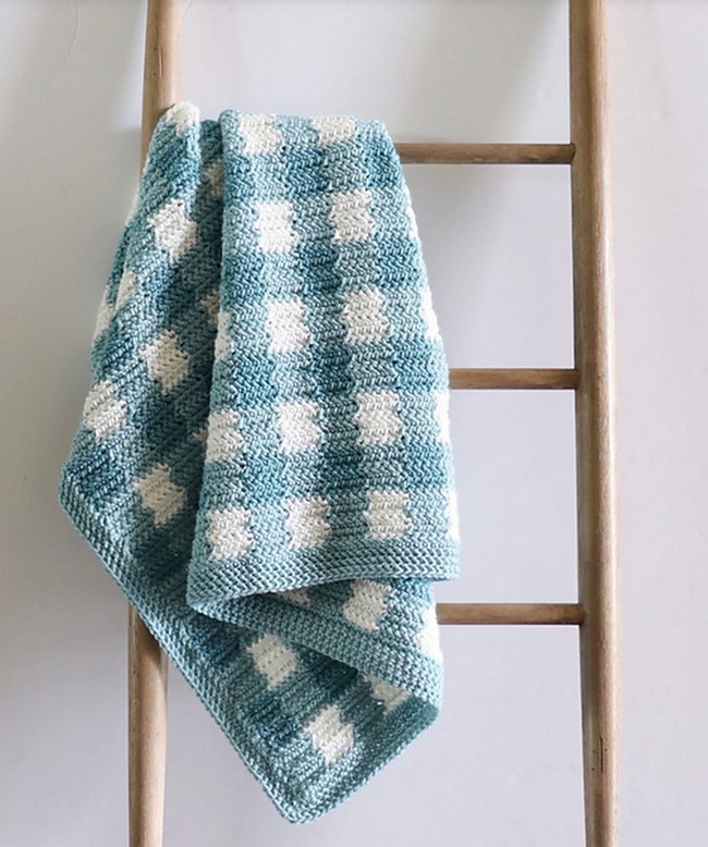 Crochet Teal Gingham Baby Blanket Pattern 