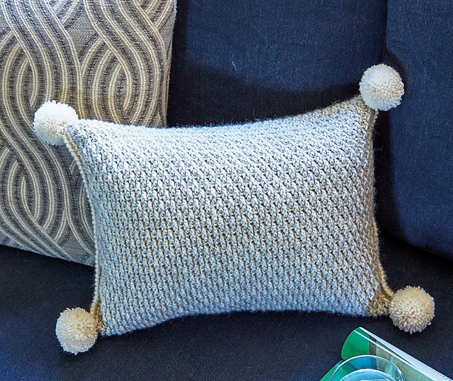 Crochet Textured Cushion With Pompoms Pattern