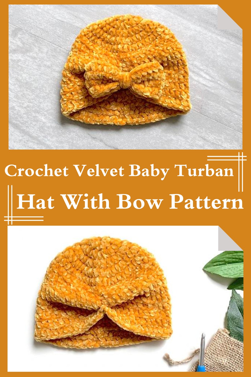 Crochet Velvet Baby Turban Hat With Bow Pattern