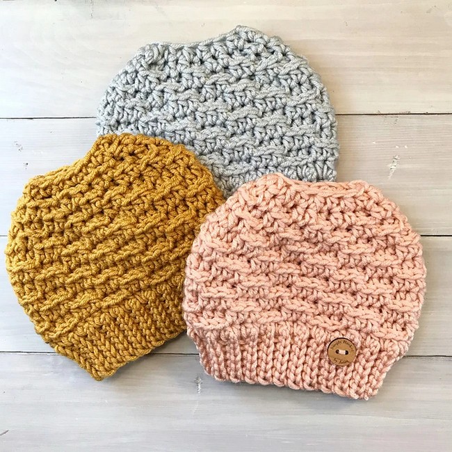 Crochet Winding Ridges Bun Hat Pattern