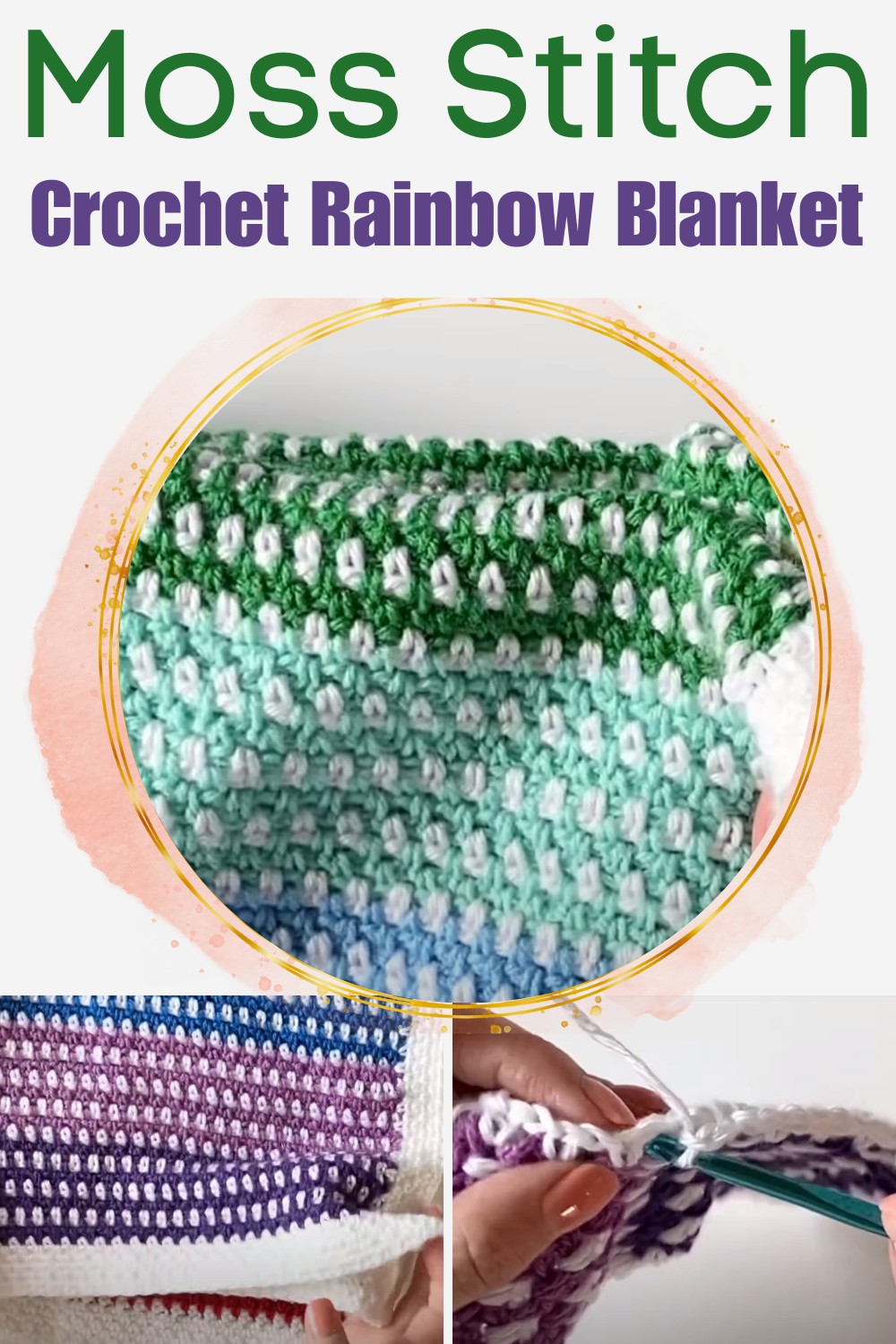 Moss Stitch Crochet Rainbow Blanket