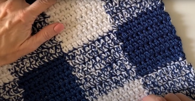 Navy Gingham Crochet Blanket