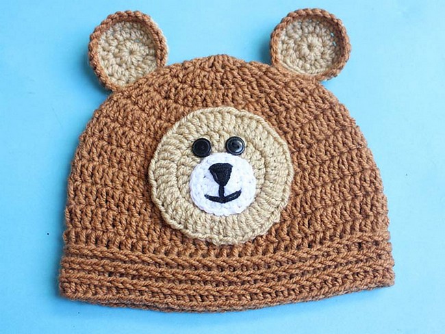 Crochet Applique Bear Hat Pattern