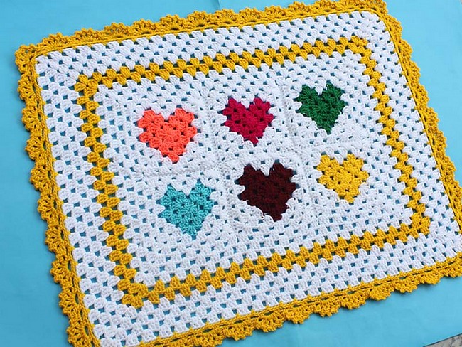 Crochet Granny Heart Table Runner Pattern