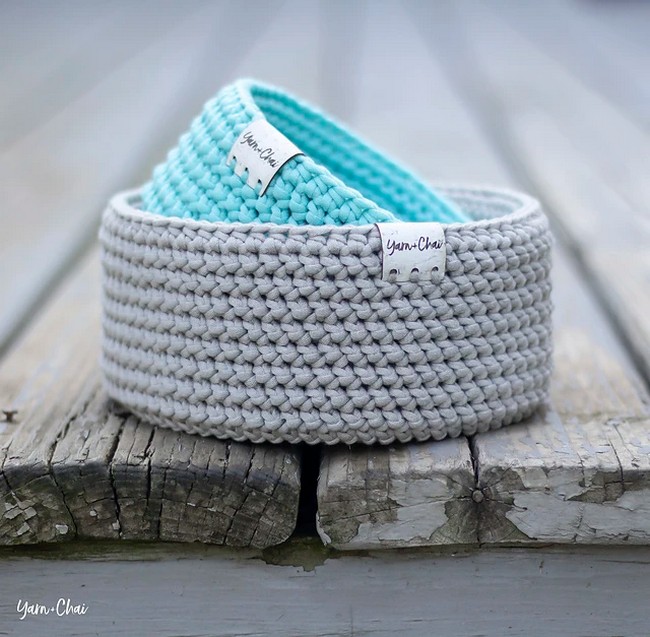 Crochet Herringbone Round Basket Pattern