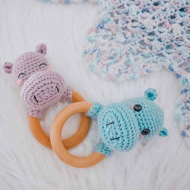 Crochet Hippo Rattle Teething Ring Pattern