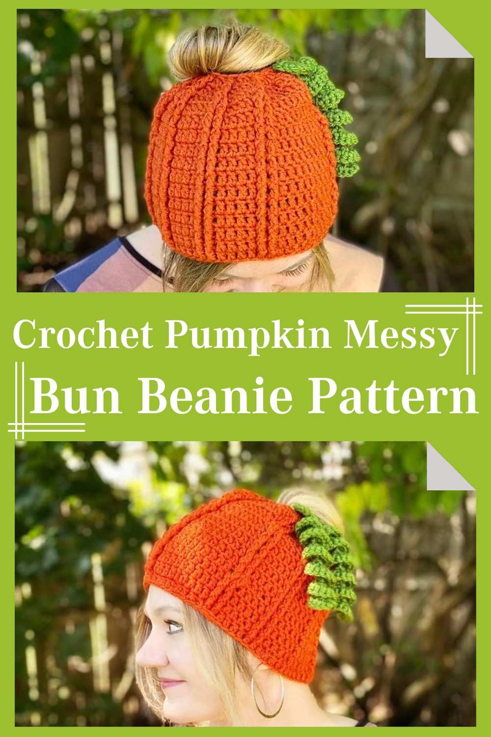 Crochet Pumpkin Messy Bun Beanie Pattern