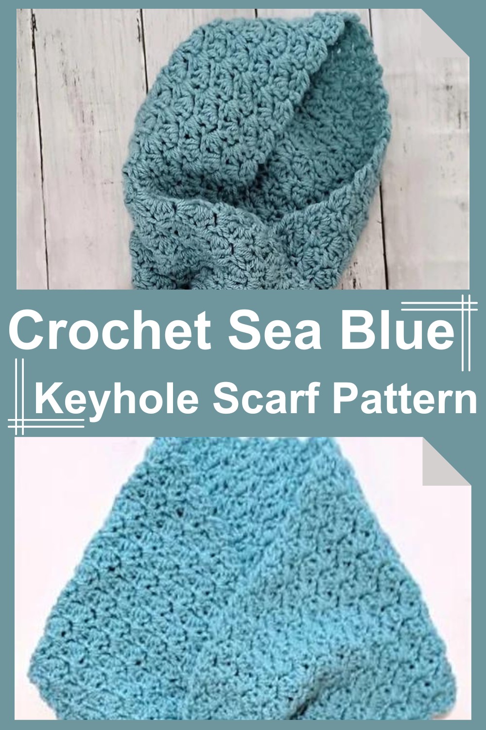 Crochet Sea Blue Keyhole Scarf Pattern 