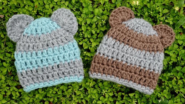 Crochet Stripy Baby Bear Hat Pattern