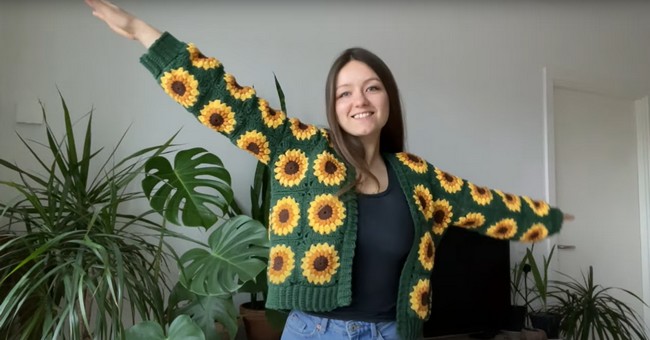 Sunflower Granny Square Crochet Cardigan