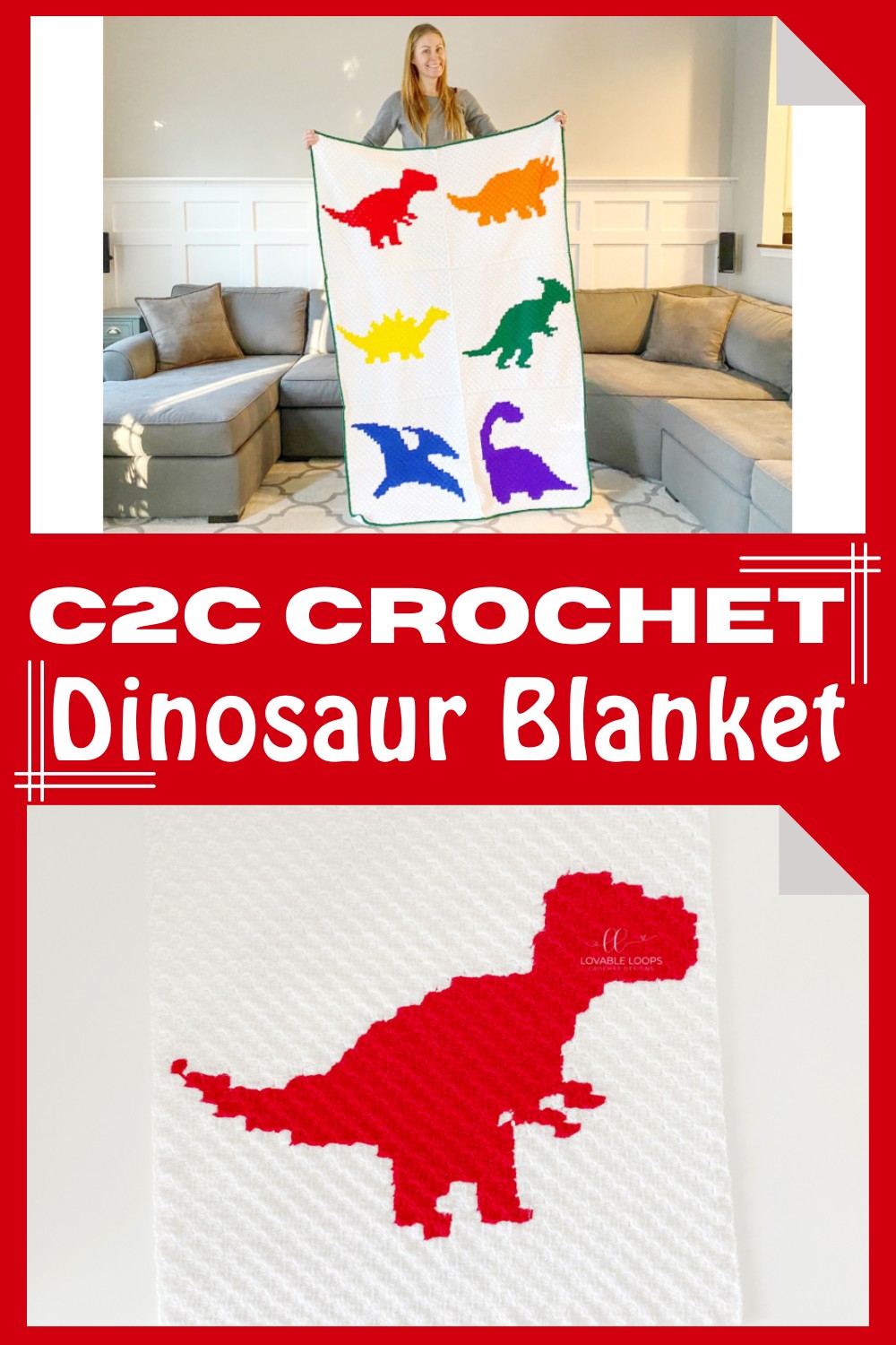 C2C Crochet Dinosaur Blanket