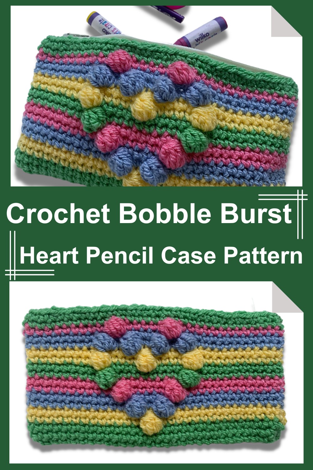 Crochet Bobble Burst Heart Pencil Case Pattern