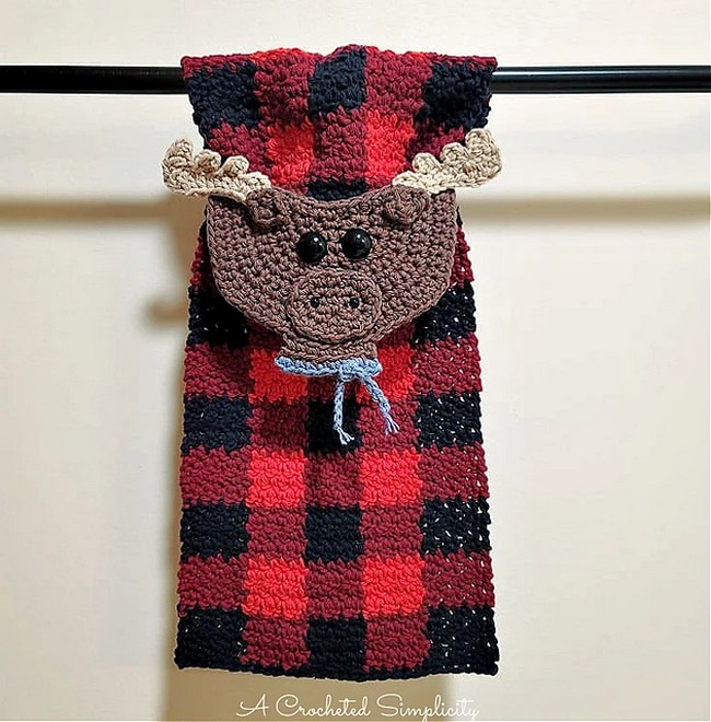 Crochet Buffalo Plaid Moose Kitchen Towel Pattern