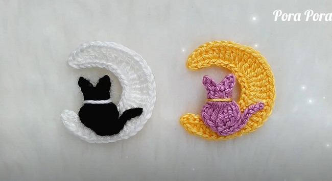 Crochet Cat On The Moon Applique