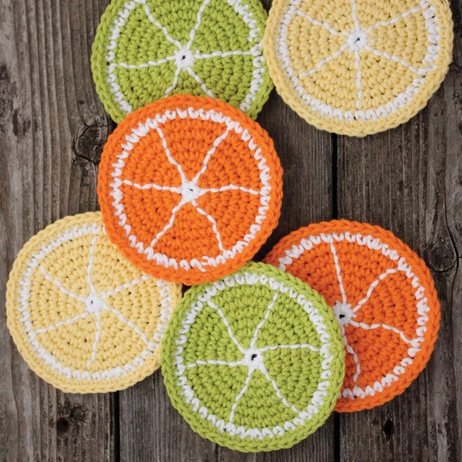 Crochet Cream Citrus Slice Coasters Pattern