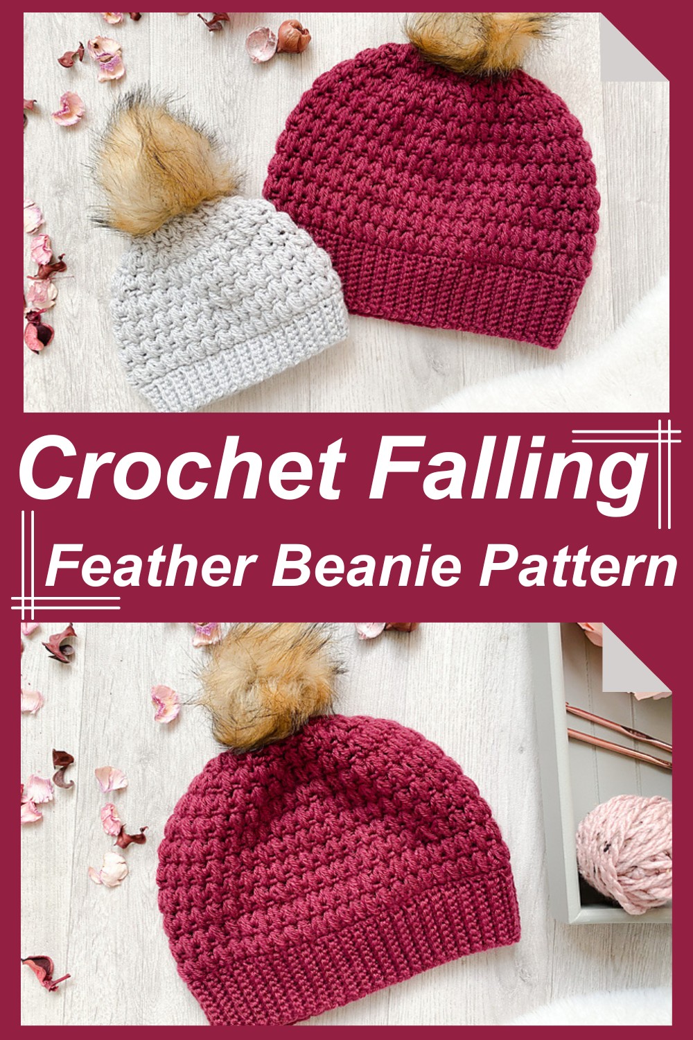 Crochet Falling Feather Beanie Pattern 