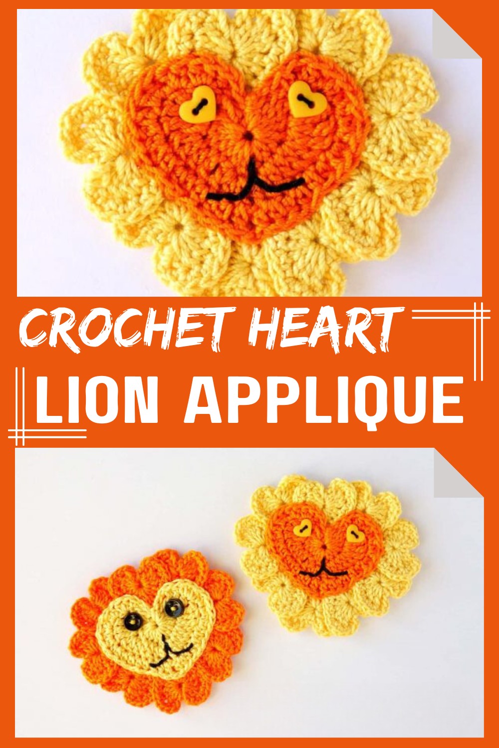 Crochet Heart Lion Applique Pattern